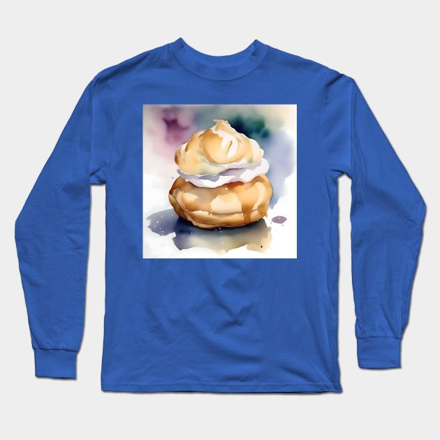 National Cream Puff Day- January 2 - Watercolor Long Sleeve T-Shirt by Oldetimemercan